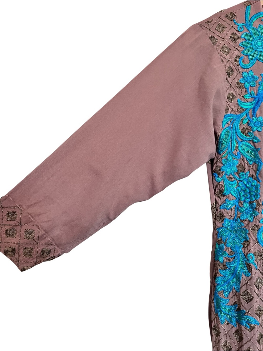 Handmade Indian Kurta Brown and Turquoise Green Embroidered - Picture 6 of 13